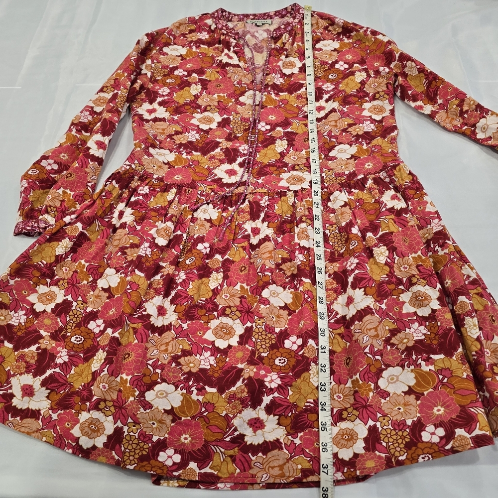 D’ascoli Lulu Dress Size Small Floral Print Cotton Boho Midi Notched Tie Neck - Picture 9 of 15
